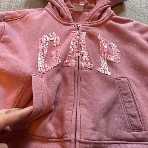GAP Kids Hooded Logo Sweatshirt Pink Medium Size 8 Sequins - Picture 5 of 7